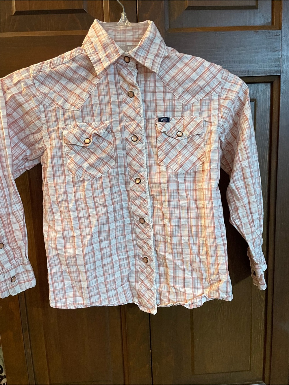 Cruel Girl Girls Size S White/Pink Plaid Long Sleeve Collared Button-Up Pearl